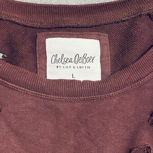 Chelsea DeBoer By Lily & Lottie Purple Sweater Distressed Large Holes Long Sleev